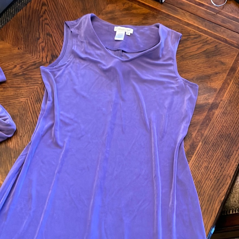 COLDWATER CREEK travel friendly dress 2 pc dark lavender dress & long cardigan